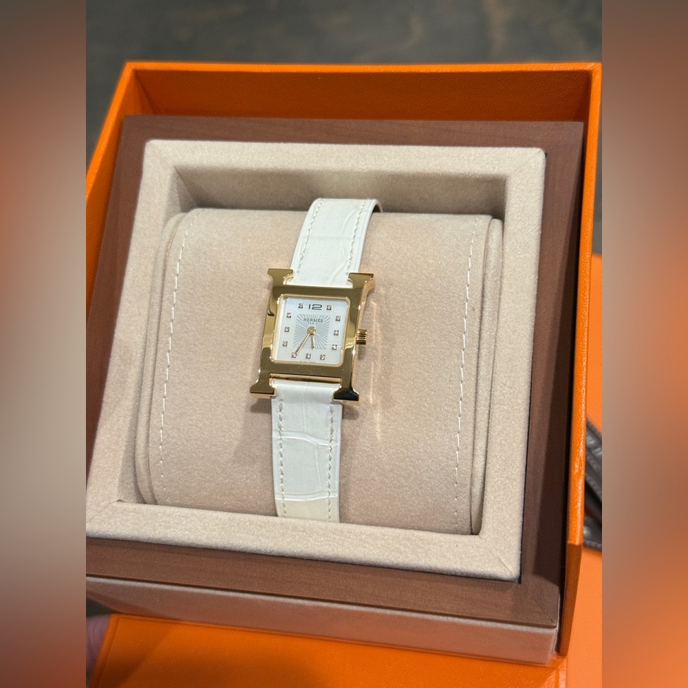 Hermes BNIB AUTHENTIC Heure H watch, Small model, 25 mm MATTE ALIGATOR